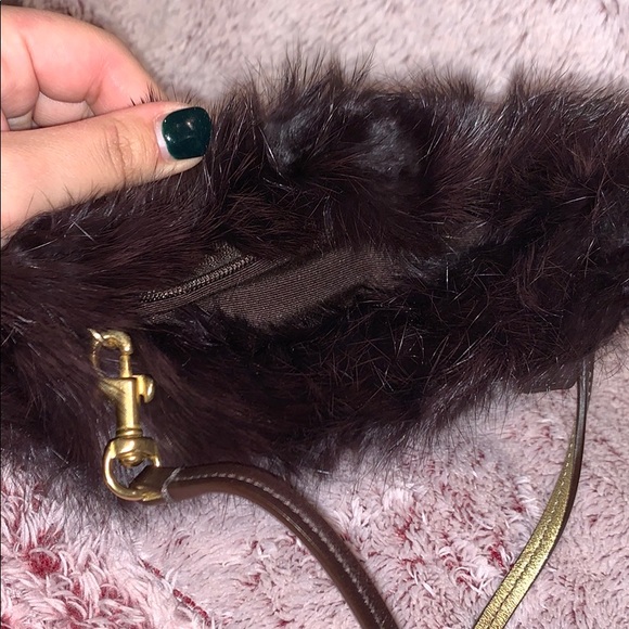 Brown coach wristlet with fur - Picture 3 of 3